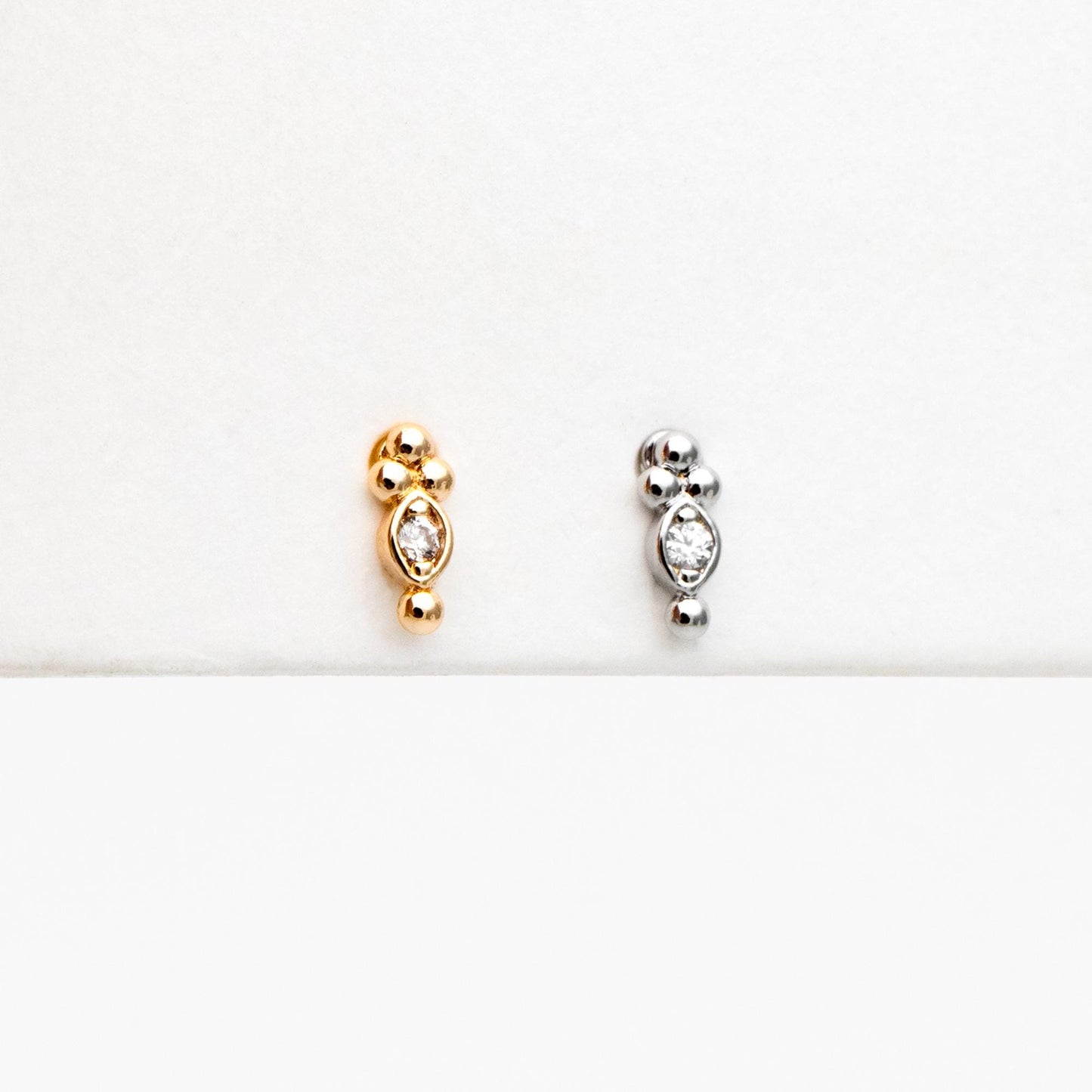 10pcs CZ Pave Gold/ Silver Tiny Marquise Earrings, Gold/ Rhodium Plated Brass, Tiny Stud Earrings (GB-4514)