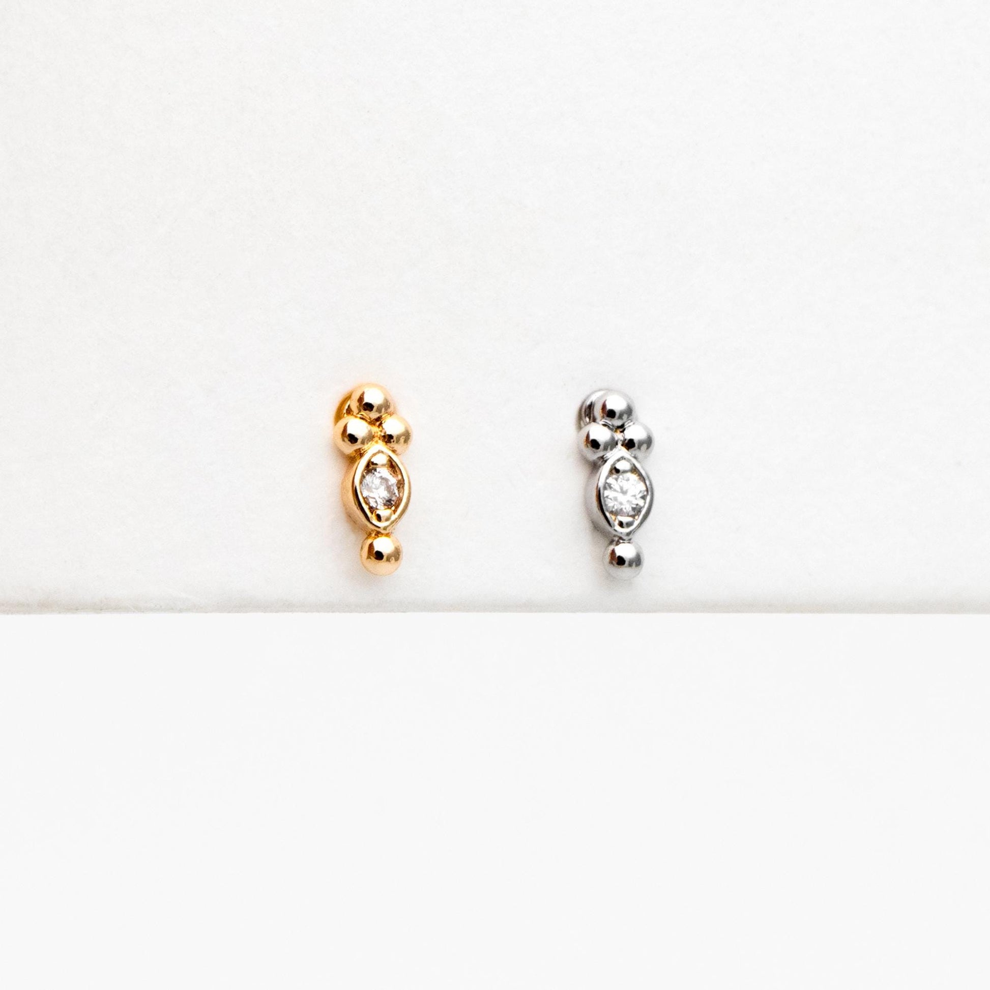 10pcs CZ Pave Gold/ Silver Tiny Marquise Earrings, Gold/ Rhodium Plated Brass, Tiny Stud Earrings (GB-4514)