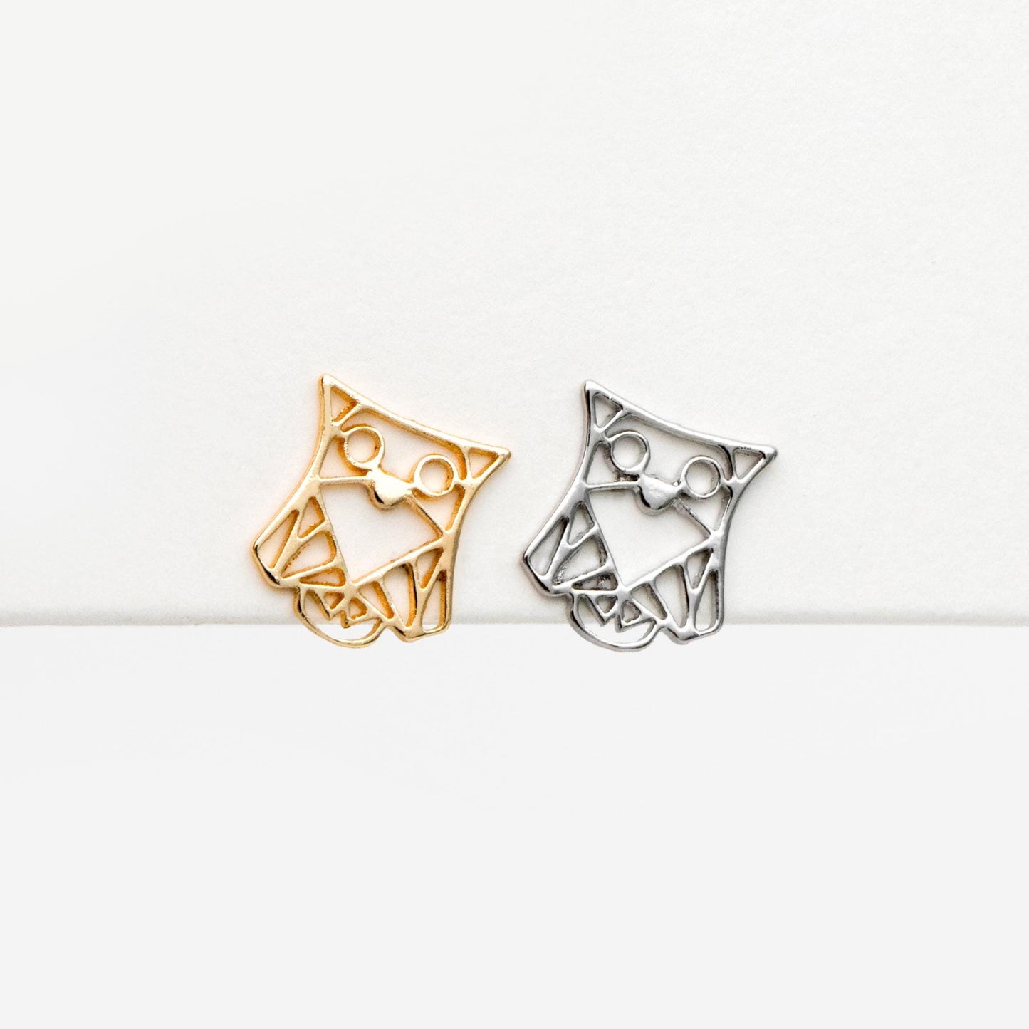 10pcs CZ Pave Gold/ Silver Tone Hollow Owl Earrings, Gold/ Rhodium Plated Brass, Bird Stud Earrings (GB-4530)