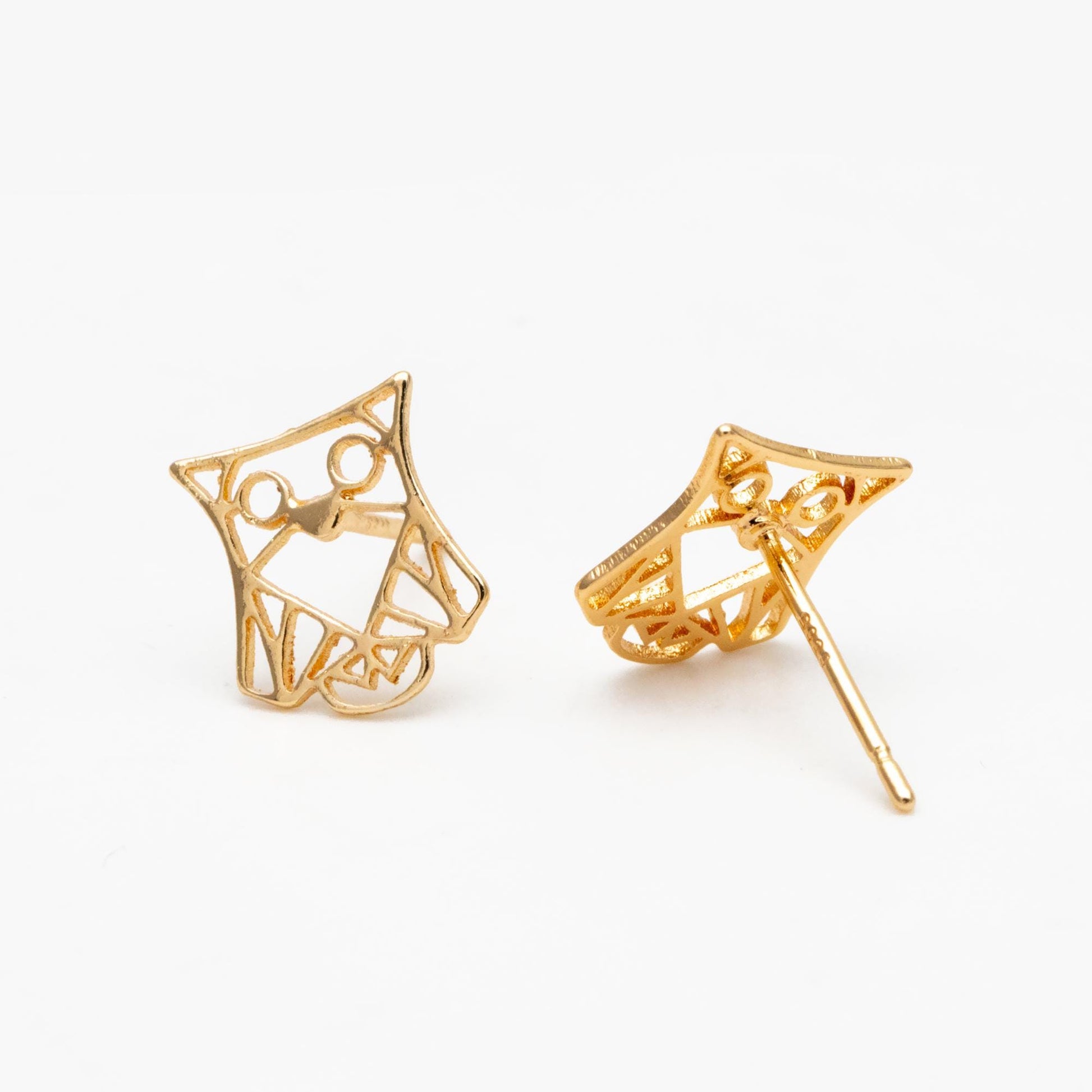 10pcs CZ Pave Gold/ Silver Tone Hollow Owl Earrings, Gold/ Rhodium Plated Brass, Bird Stud Earrings (GB-4530)