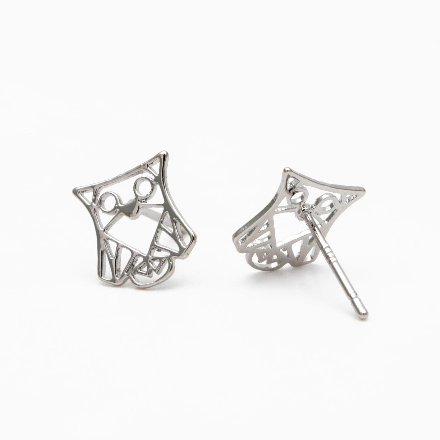 10pcs CZ Pave Gold/ Silver Tone Hollow Owl Earrings, Gold/ Rhodium Plated Brass, Bird Stud Earrings (GB-4530)