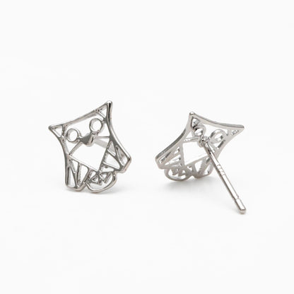 10pcs CZ Pave Gold/ Silver Tone Hollow Owl Earrings, Gold/ Rhodium Plated Brass, Bird Stud Earrings (GB-4530)