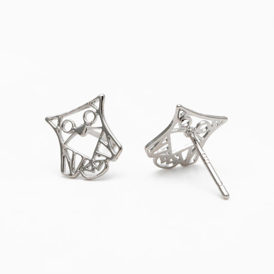 10pcs CZ Pave Gold/ Silver Tone Hollow Owl Earrings, Gold/ Rhodium Plated Brass, Bird Stud Earrings (GB-4530)