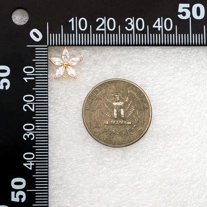 10pcs CZ Pave Flower Ear Posts 12mm, Real Gold Plated Brass Stud Earrings, Sterling Silver Pin (#GB-312)
