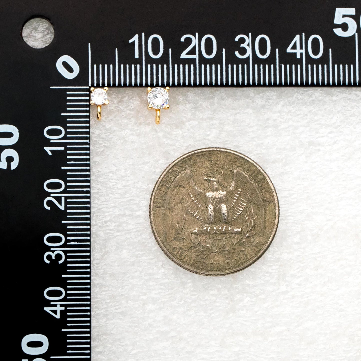 10pcs CZ Pave Ear Posts 3/ 4mm with Loops, Real Gold Plated Brass Stud Earrings, Sterling Silver Pin (#GB-313)