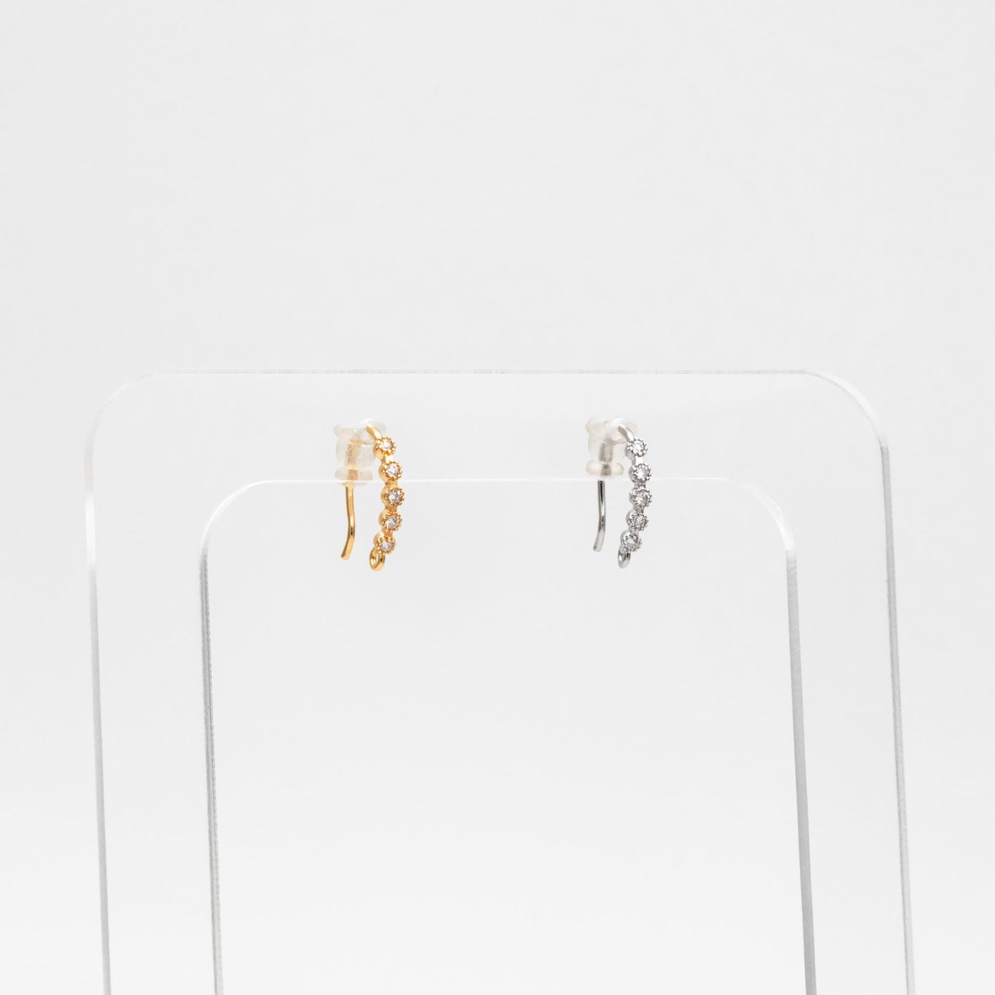 10pcs CZ Pave Gold/ Silver Earring Hooks 16x10mm, Real Gold/ Rhodium Plated Brass Earwires, Color Not Easily Tarnish (GB-317)