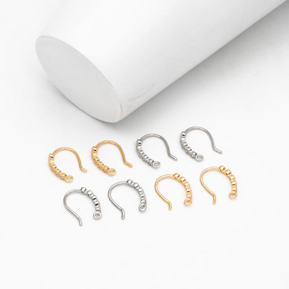 10pcs CZ Pave Gold/ Silver Earring Hooks 16x10mm, Real Gold/ Rhodium Plated Brass Earwires, Color Not Easily Tarnish (GB-317)