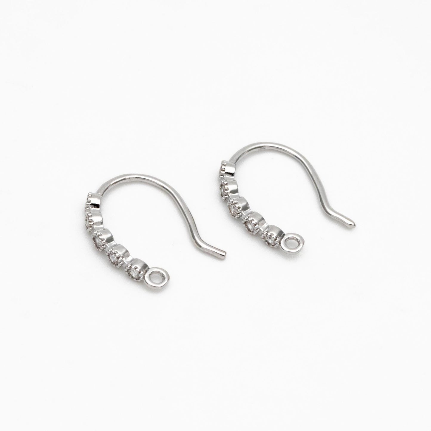 10pcs CZ Pave Gold/ Silver Earring Hooks 16x10mm, Real Gold/ Rhodium Plated Brass Earwires, Color Not Easily Tarnish (GB-317)