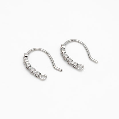 10pcs CZ Pave Gold/ Silver Earring Hooks 16x10mm, Real Gold/ Rhodium Plated Brass Earwires, Color Not Easily Tarnish (GB-317)