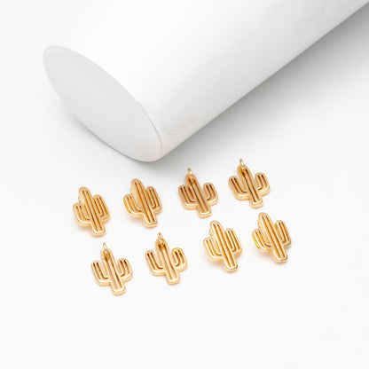 10pcs Gold plated Brass Cactus Charm Pendants 14mm (GB-322)