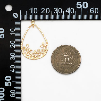 10pcs Gold Teardrop Pendants 32x22mm, Real Gold plated Brass Branch Charm Connectors (GB-324)