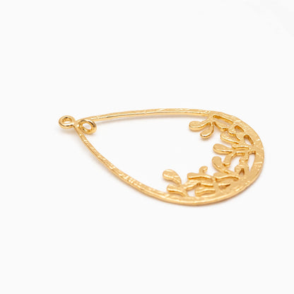 10pcs Gold Teardrop Pendants 32x22mm, Real Gold plated Brass Branch Charm Connectors (GB-324)