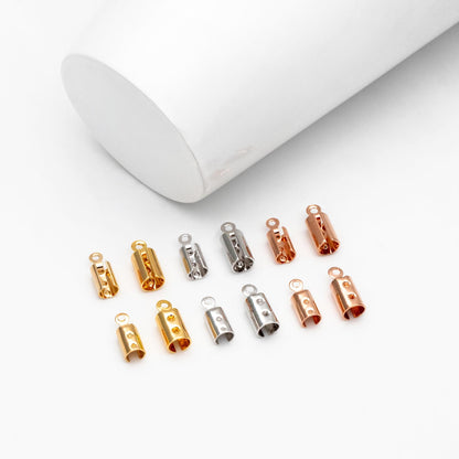 20pcs Gold/ Silver/ Rose Gold Crimp End Tips Caps, Leather Hemp Cord Chain Ends 4mm/ 5mm, Gold plated Brass, Lead Nickel Free (GB-330)