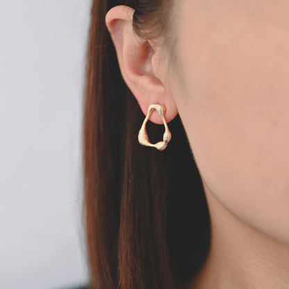 10pcs Gold/ Silver Irregular Oval Earrings, 18K Gold/ Rhodium plated Brass, Hoop Stud Earrings (GB-4479)