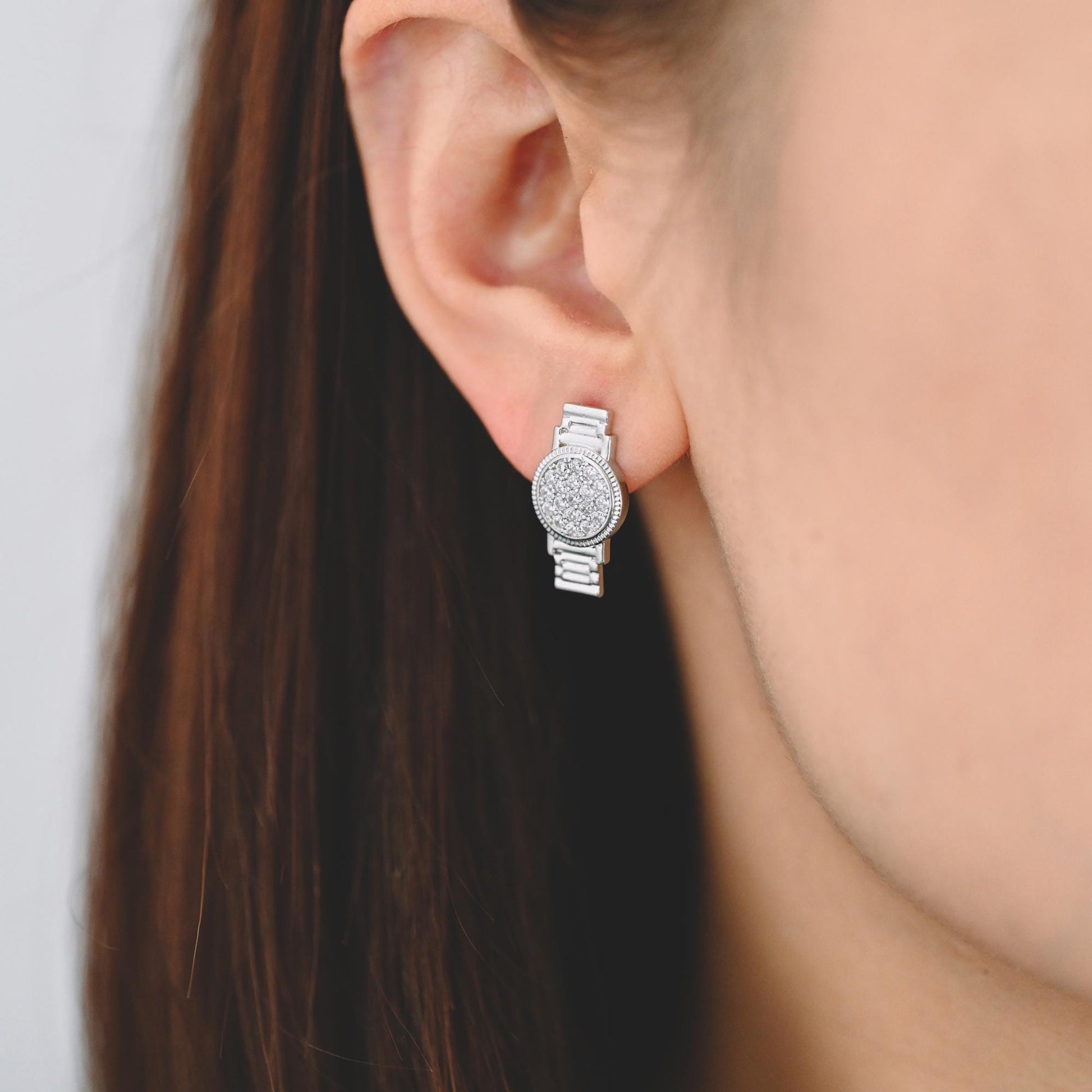 4pcs CZ Pave Gold/ Silver Watch Earrings, 18K Real Gold/ Rhodium Plated Brass, Dainty Stud Earrings (GB-4480)