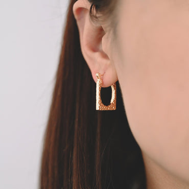 4pcs Gold/ Silver Tone Rectangle Earrings, 18K Gold/ Rhodium plated Brass, Hammered Hoop Earrings (#GB-4485)