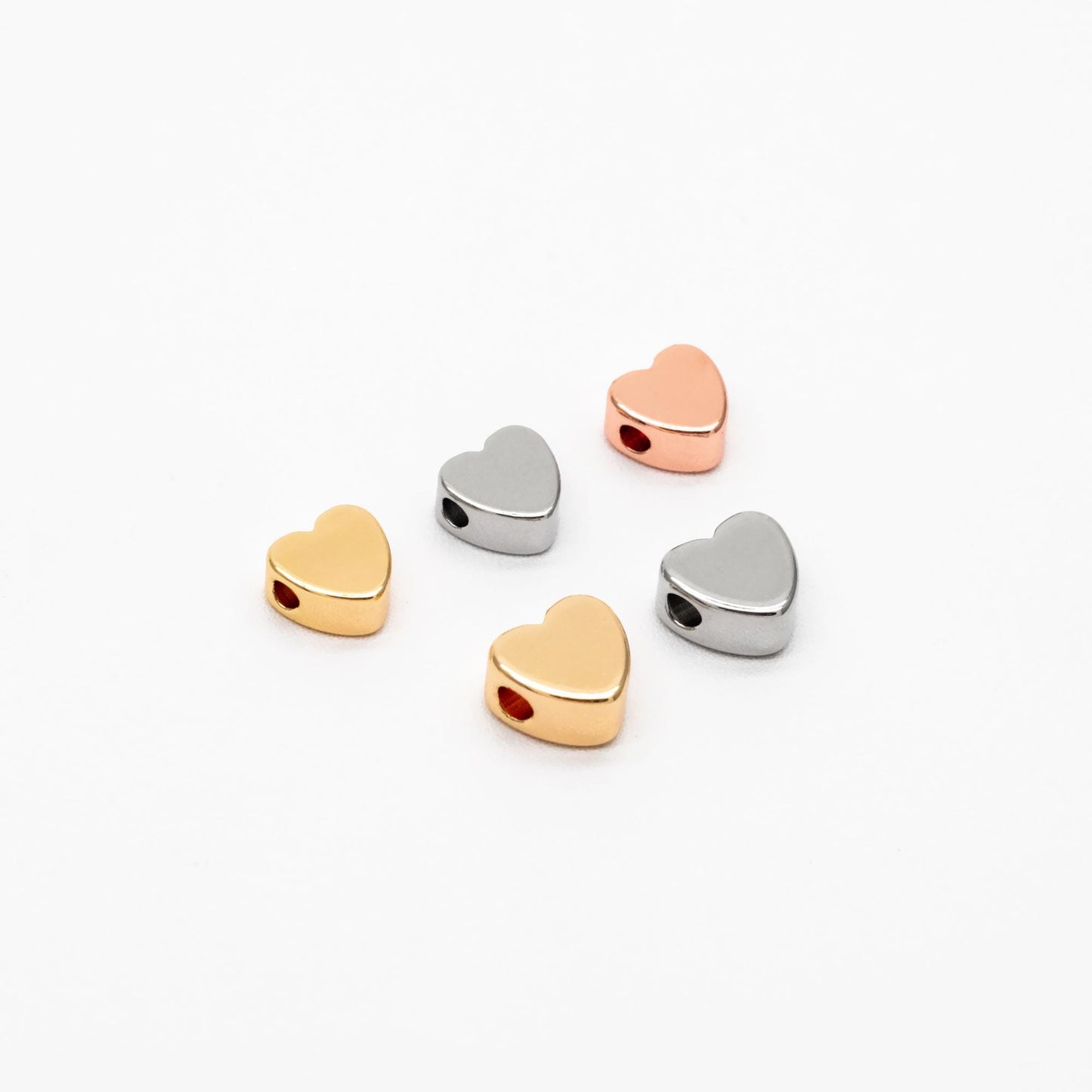 10pcs Gold/ Silver/ Rose Gold Heart Spacer Beads 5/ 6mm, 18K Real Gold/ Rhodium plated Brass, Jewelry Making Supplies Wholesale (GB-015)