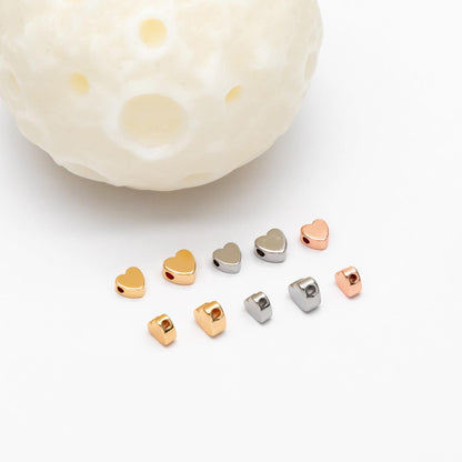 10pcs Gold/ Silver/ Rose Gold Heart Spacer Beads 5/ 6mm, 18K Real Gold/ Rhodium plated Brass, Jewelry Making Supplies Wholesale (GB-015)