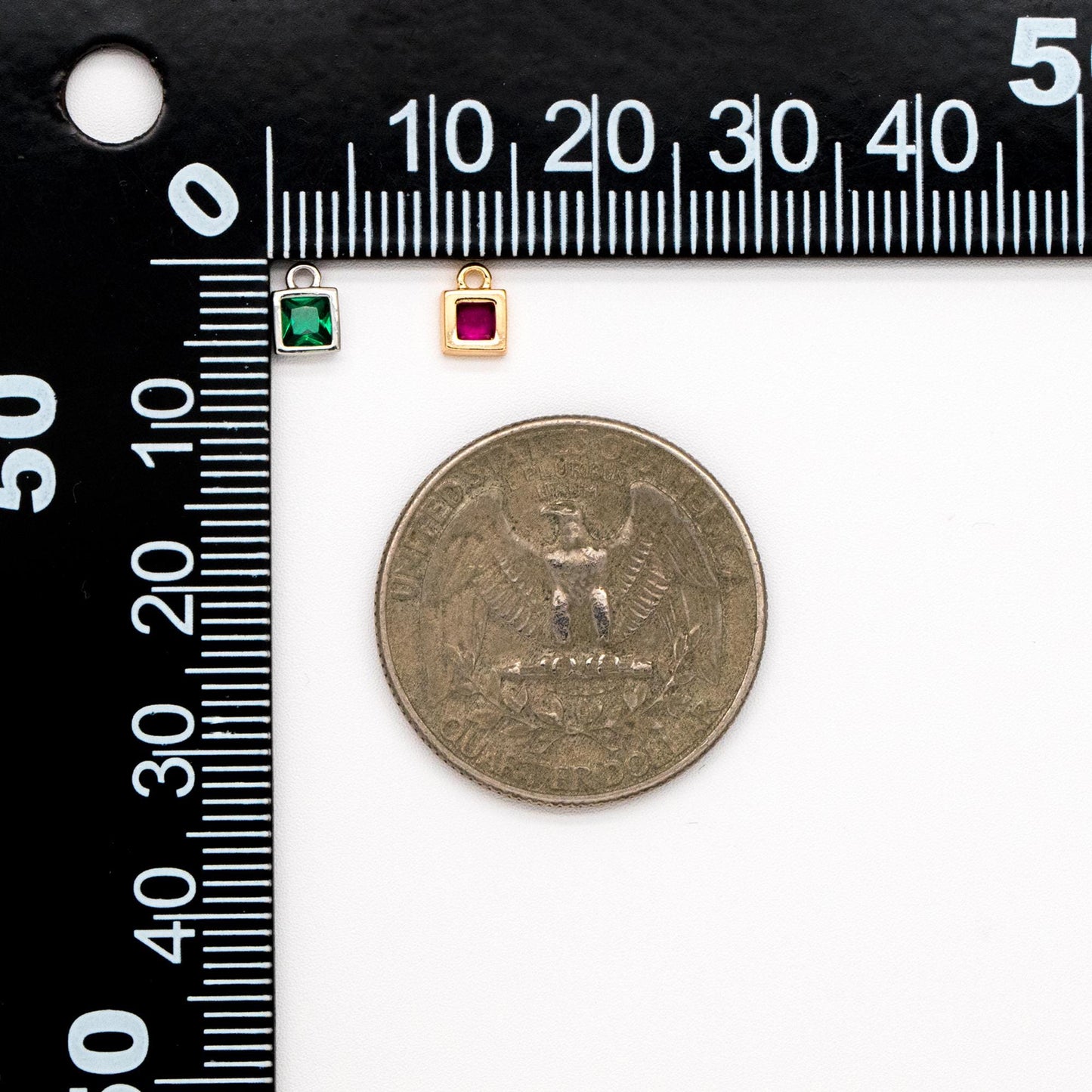 10pcs CZ Pave Gold/ Silver tone Square Charms, Mini Cube Pendants 4x6mm, Gold/ Rhodium plated Brass, Multi Colors (GB-1025)