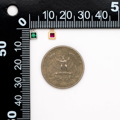 10pcs CZ Pave Gold/ Silver tone Square Charms, Mini Cube Pendants 4x6mm, Gold/ Rhodium plated Brass, Multi Colors (GB-1025)