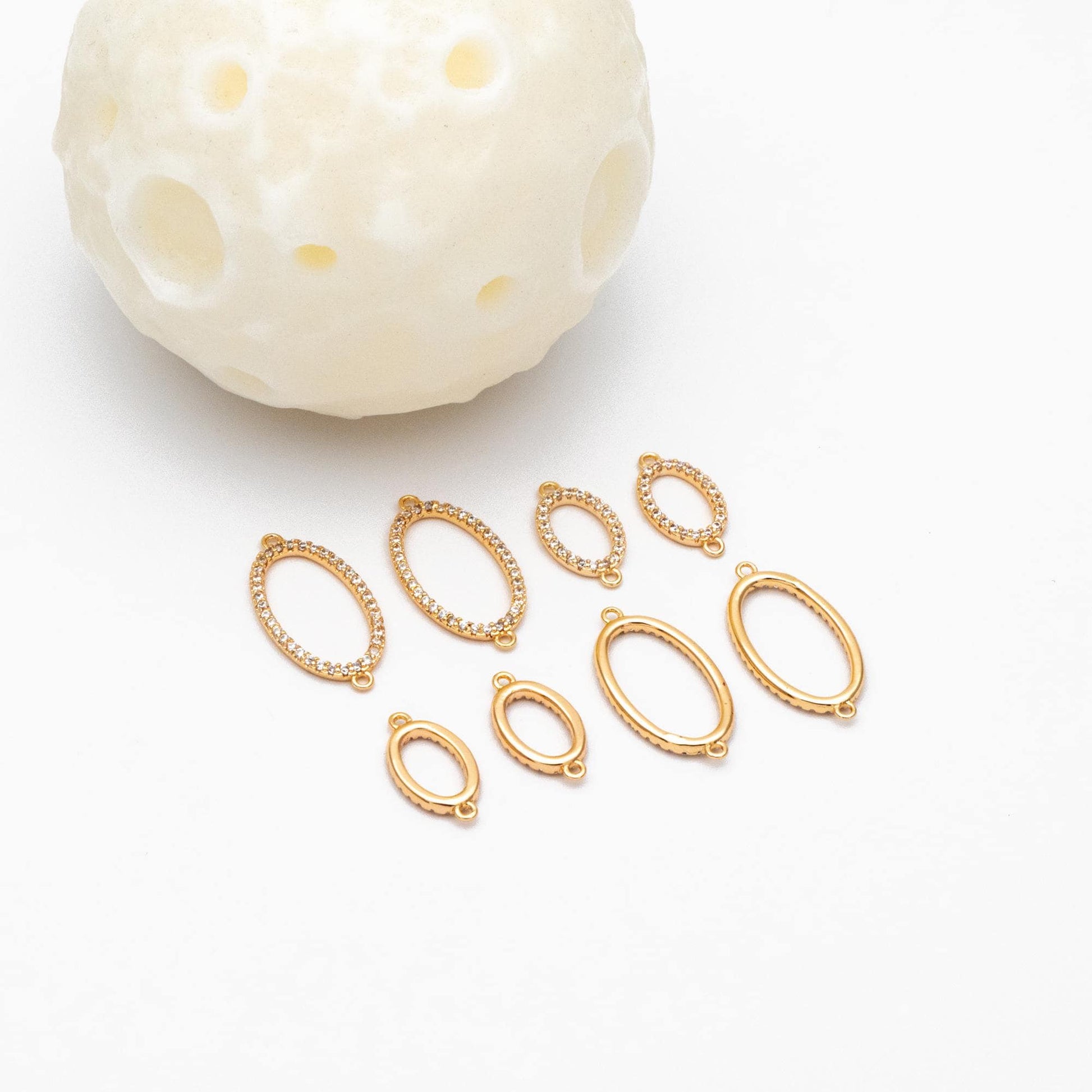 4pcs CZ Pave Gold Oval Link Charms, Gold plated Brass Oval Hoops, Geometric Hoop Circle Connector Pendants (GB-2841)