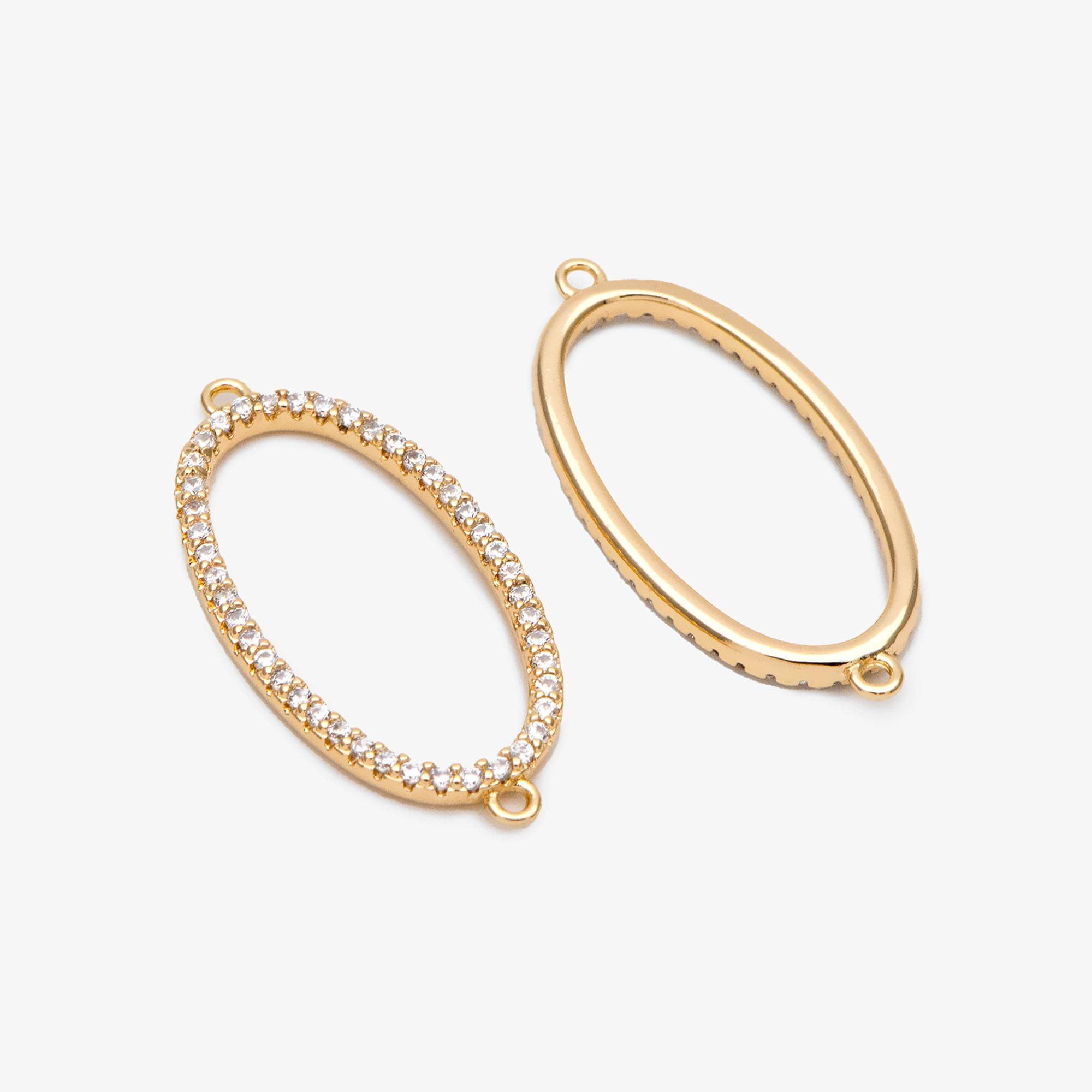 4pcs CZ Pave Gold Oval Link Charms, Gold plated Brass Oval Hoops, Geometric Hoop Circle Connector Pendants (GB-2841)
