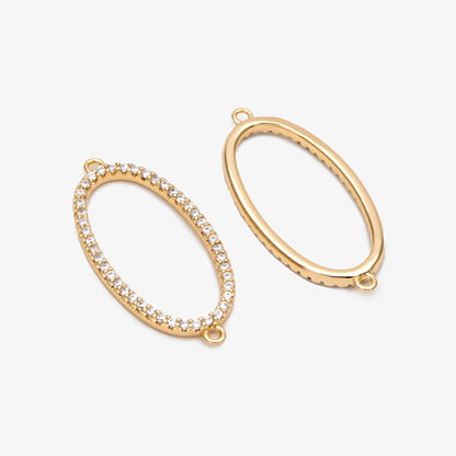 4pcs CZ Pave Gold Oval Link Charms, Gold plated Brass Oval Hoops, Geometric Hoop Circle Connector Pendants (GB-2841)