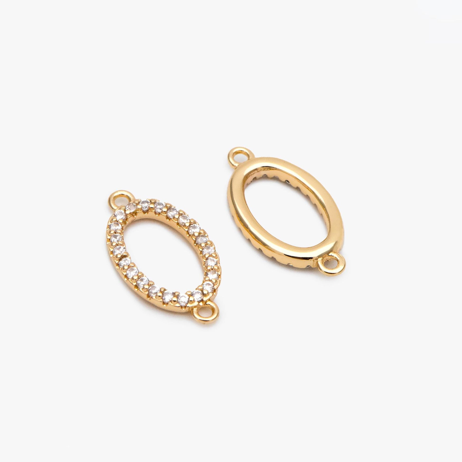 4pcs CZ Pave Gold Oval Link Charms, Gold plated Brass Oval Hoops, Geometric Hoop Circle Connector Pendants (GB-2841)