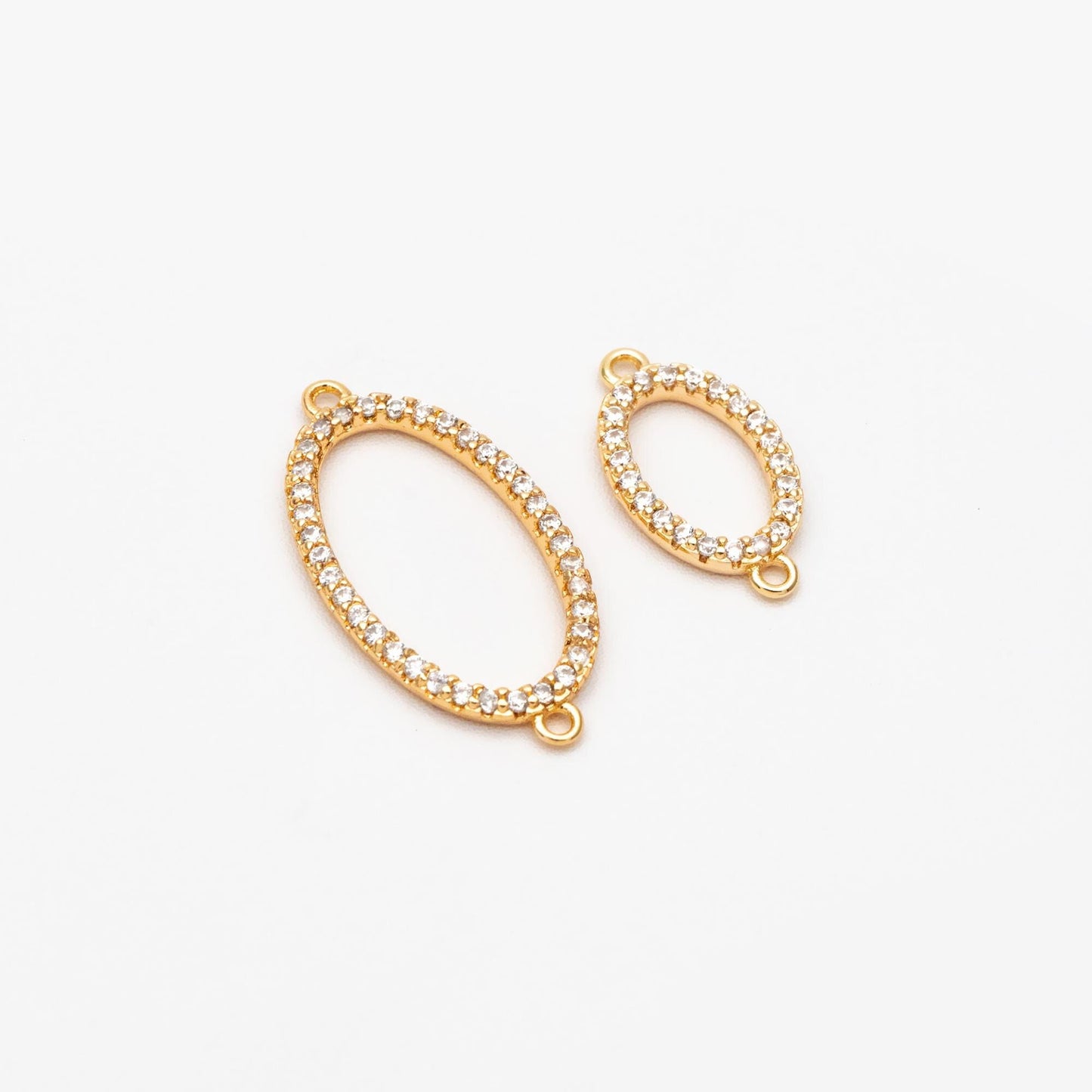 4pcs CZ Pave Gold Oval Link Charms, Gold plated Brass Oval Hoops, Geometric Hoop Circle Connector Pendants (GB-2841)