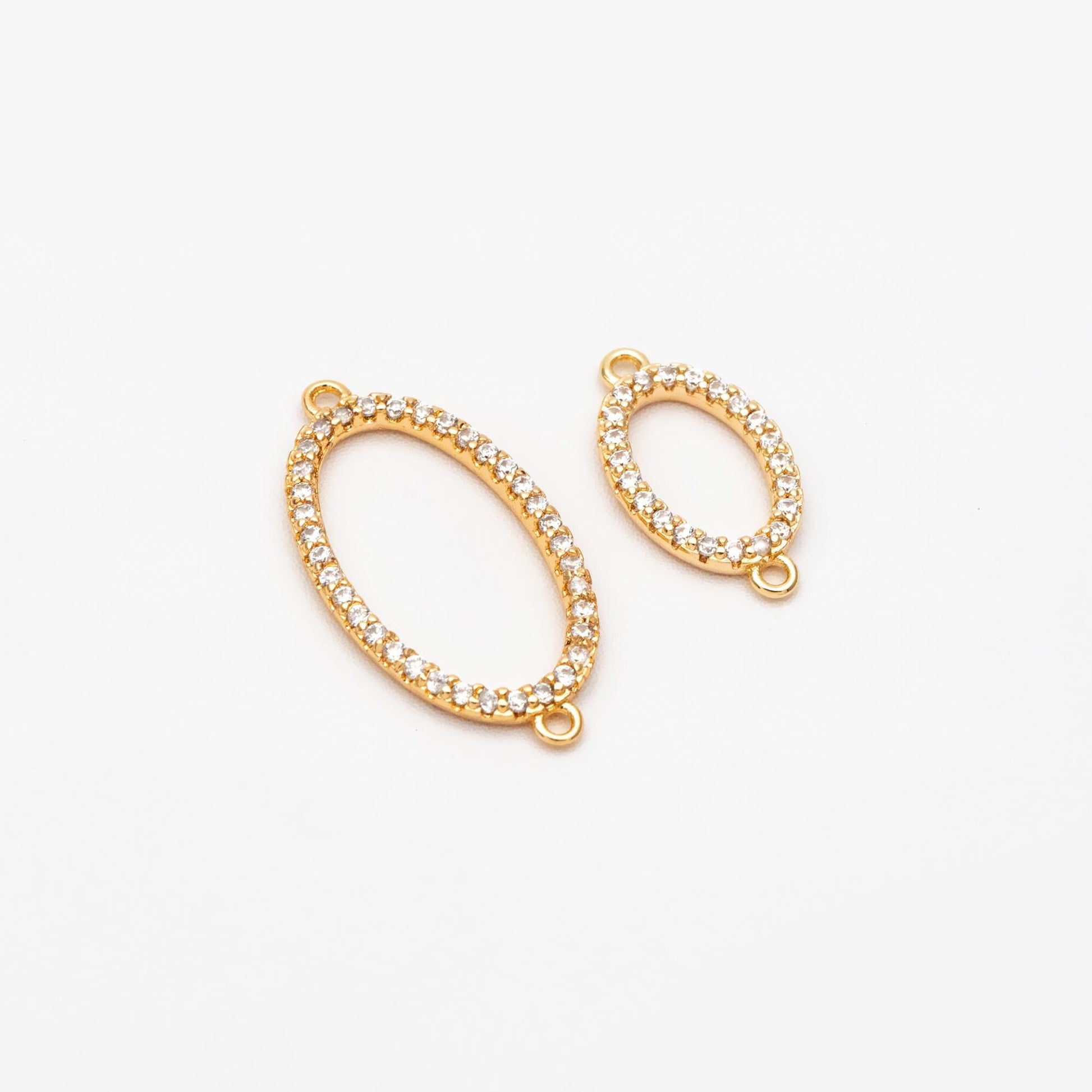 4pcs CZ Pave Gold Oval Link Charms, Gold plated Brass Oval Hoops, Geometric Hoop Circle Connector Pendants (GB-2841)