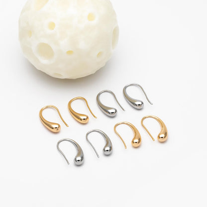 10pcs Gold/ Silver Tone Teardrop Earring Hooks, 18K Gold/ Rhodium Plated Brass, Simple Earwire Earrings (GB-4555)