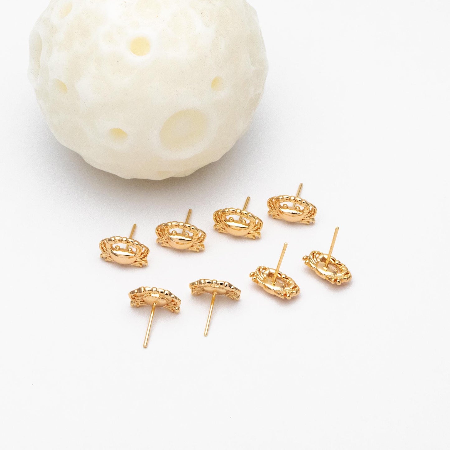 10pcs Gold/ Silver Tone Crab Earrings, 18K Real Gold/ Rhodium plated Brass, Dianty Crab Stud Earrings (GB-4566)