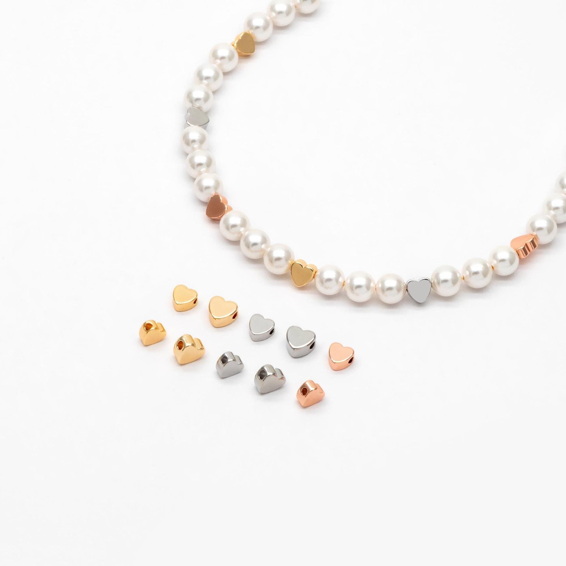 10pcs Gold/ Silver/ Rose Gold Heart Spacer Beads 5/ 6mm, 18K Real Gold/ Rhodium plated Brass, Jewelry Making Supplies Wholesale (GB-015)