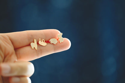 10pcs Gold Hedgehog/ Alpaca/ Sloth/ Koala Earrings, Gold Plated Brass, Cute Animal Stud Earrings (GB-4528)