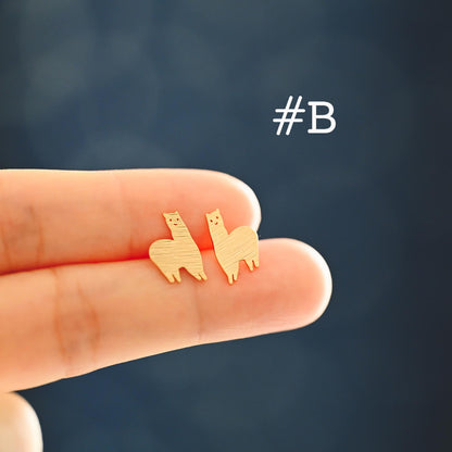 10pcs Gold Hedgehog/ Alpaca/ Sloth/ Koala Earrings, Gold Plated Brass, Cute Animal Stud Earrings (GB-4528)