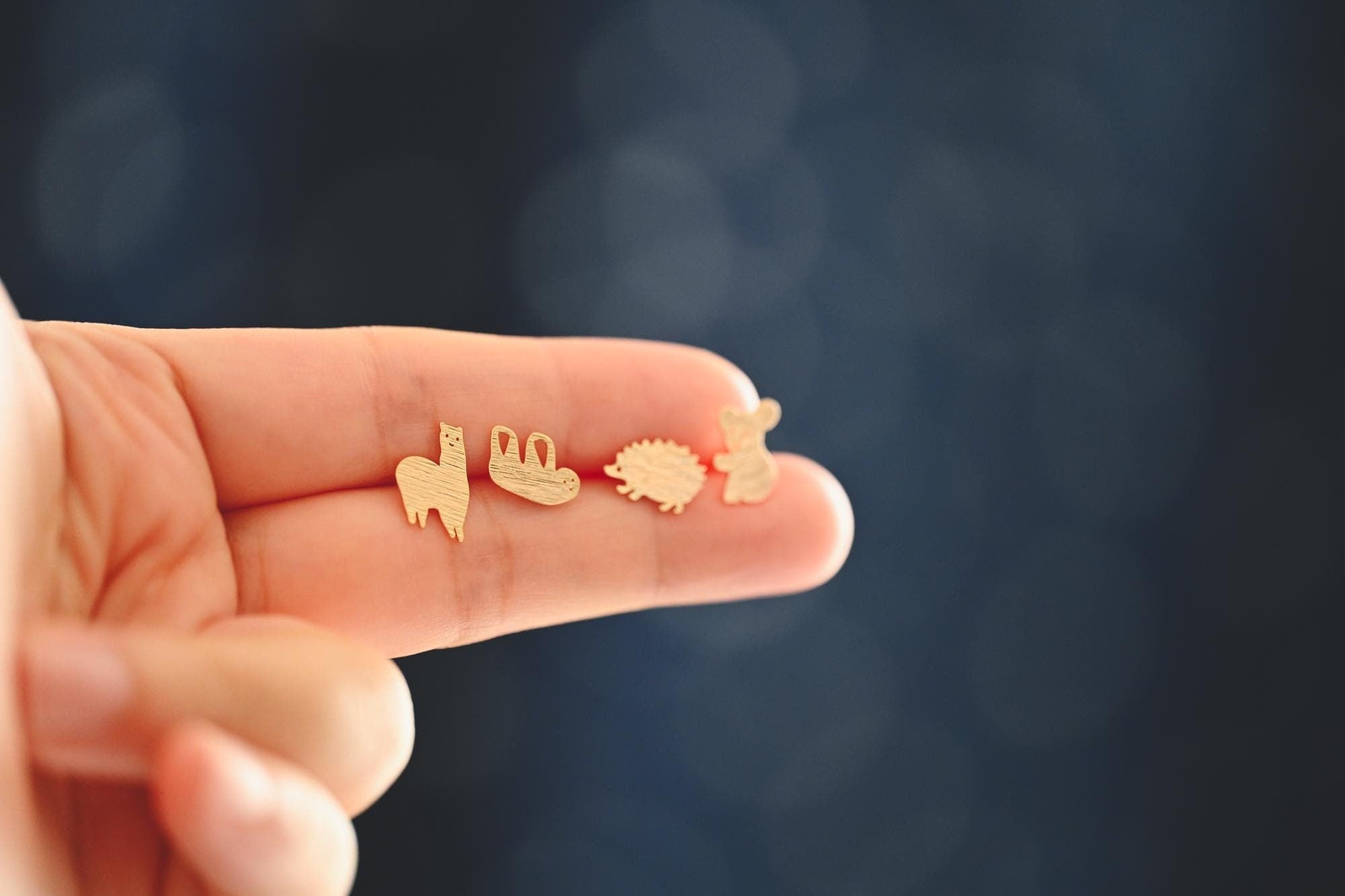 10pcs Gold Hedgehog/ Alpaca/ Sloth/ Koala Earrings, Gold Plated Brass, Cute Animal Stud Earrings (GB-4528)