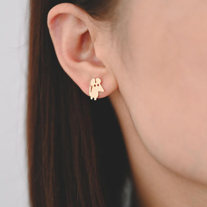 10pcs Gold/ Silver Tone Cute Mouse Earrings, Gold/ Rhodium Plated Brass, Minimalist Animal Stud Earrings (GB-4494)