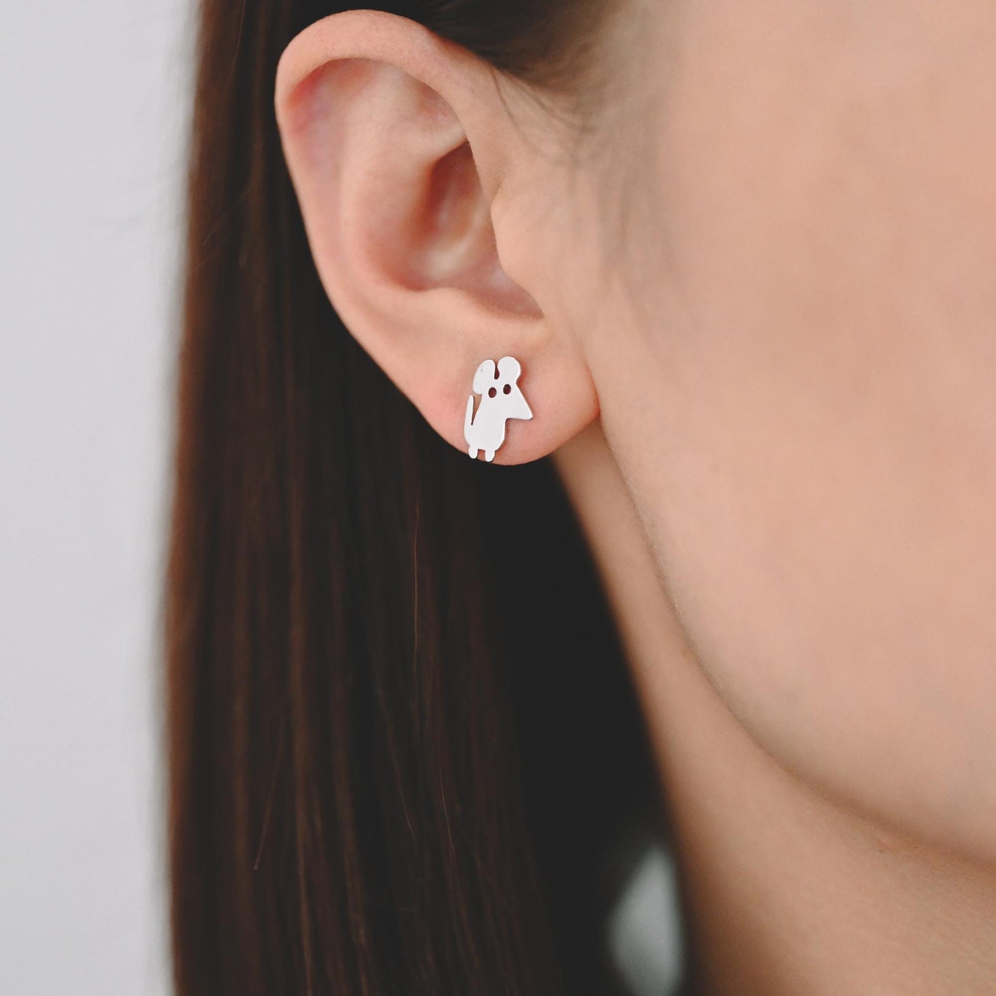 10pcs Gold/ Silver Tone Cute Mouse Earrings, Gold/ Rhodium Plated Brass, Minimalist Animal Stud Earrings (GB-4494)