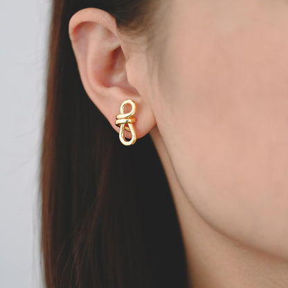 4pcs Gold/ Silver Tone Knot Earrings, 18K Real Gold/ Rhodium plated Brass, Minimalist Stud Earrings (GB-4495)
