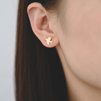 10pcs Gold/ Silver Tone Swallow Earrings, 18K Real Gold/ Rhodium Plated Brass, Minimalist Bird Stud Earrings (GB-4496)