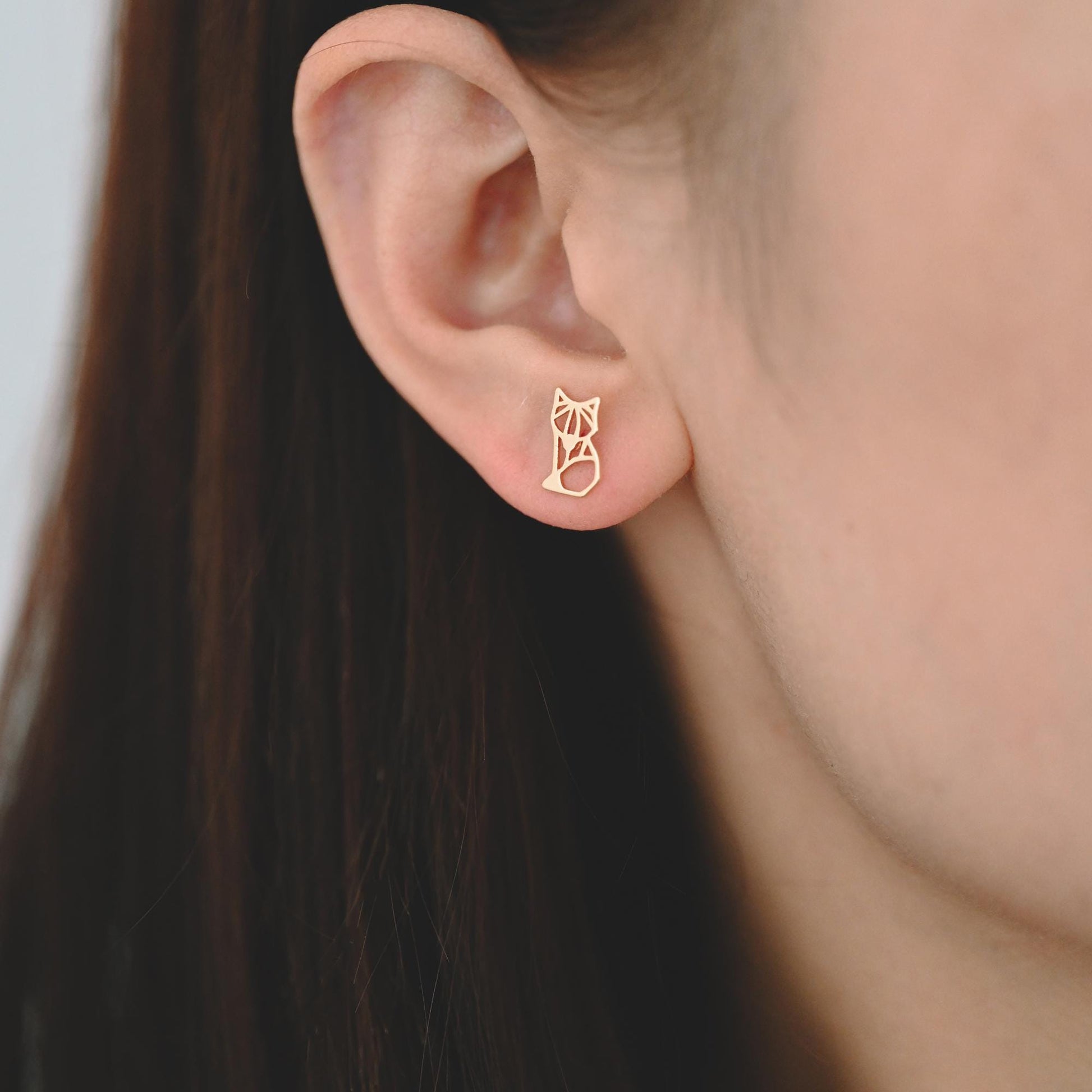 10pcs Gold/ Silver Tone Hollow Fox Earrings, Gold/ Rhodium Plated Brass, Minimalist Animal Stud Earrings (GB-4498)
