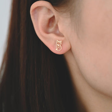 10pcs Gold/ Silver Tone Hollow Fox Earrings, Gold/ Rhodium Plated Brass, Minimalist Animal Stud Earrings (GB-4498)