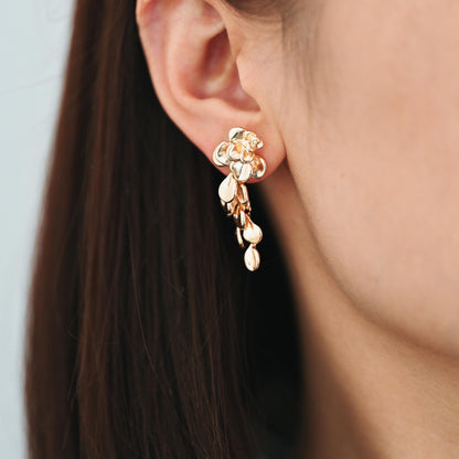 4pcs Gold/ Silver Tone Flower Earrings, 18K Gold/ Rhodium plated Brass, Dainty Leaf Dangle Earrings (GB-4500)