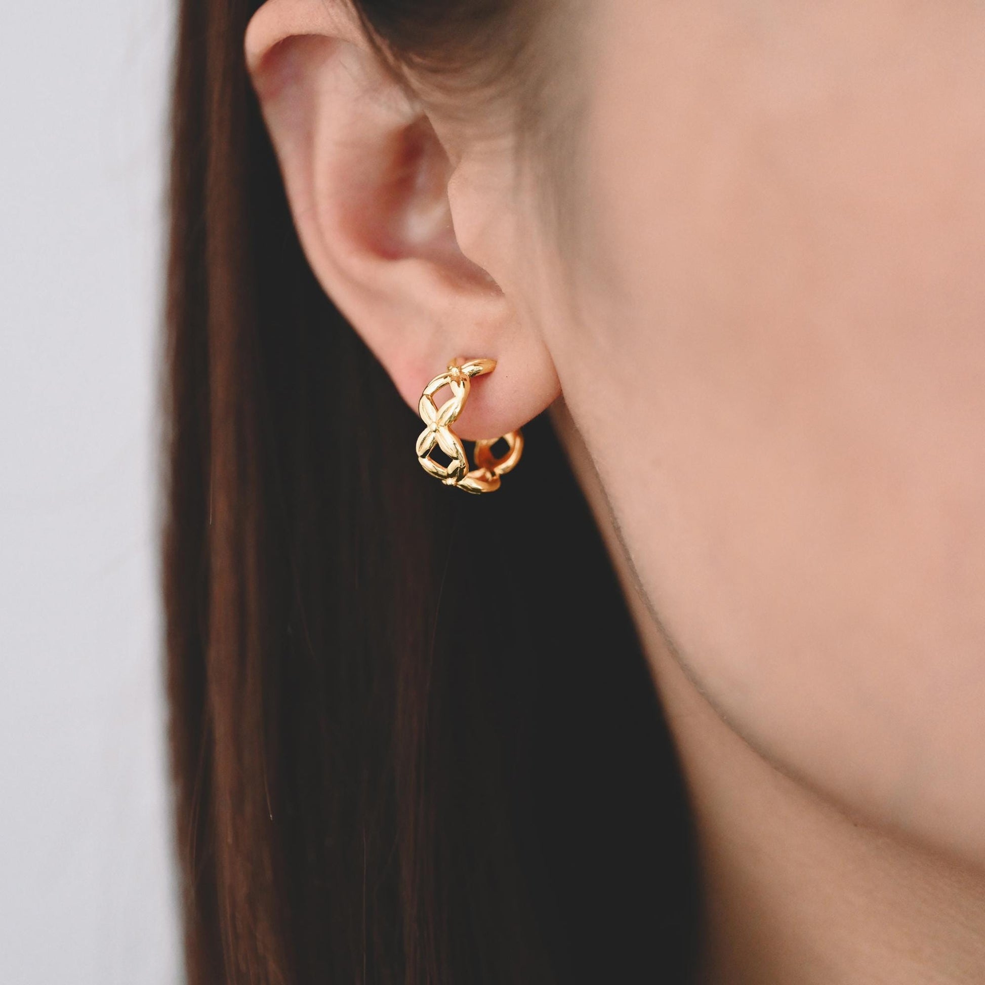 10pcs Gold/ Silver Tone C Shape Circle Earrings, Gold/ Rhodium plated Brass, Geometric Hoop Stud Earrings (GB-4504)