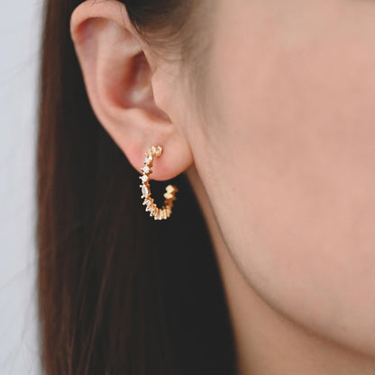 4pcs CZ Pave Gold/ Silver Round Circle Earrings, Gold/ Rhodium plated Brass, Geometric Hoop Stud Earrings (GB-4505)