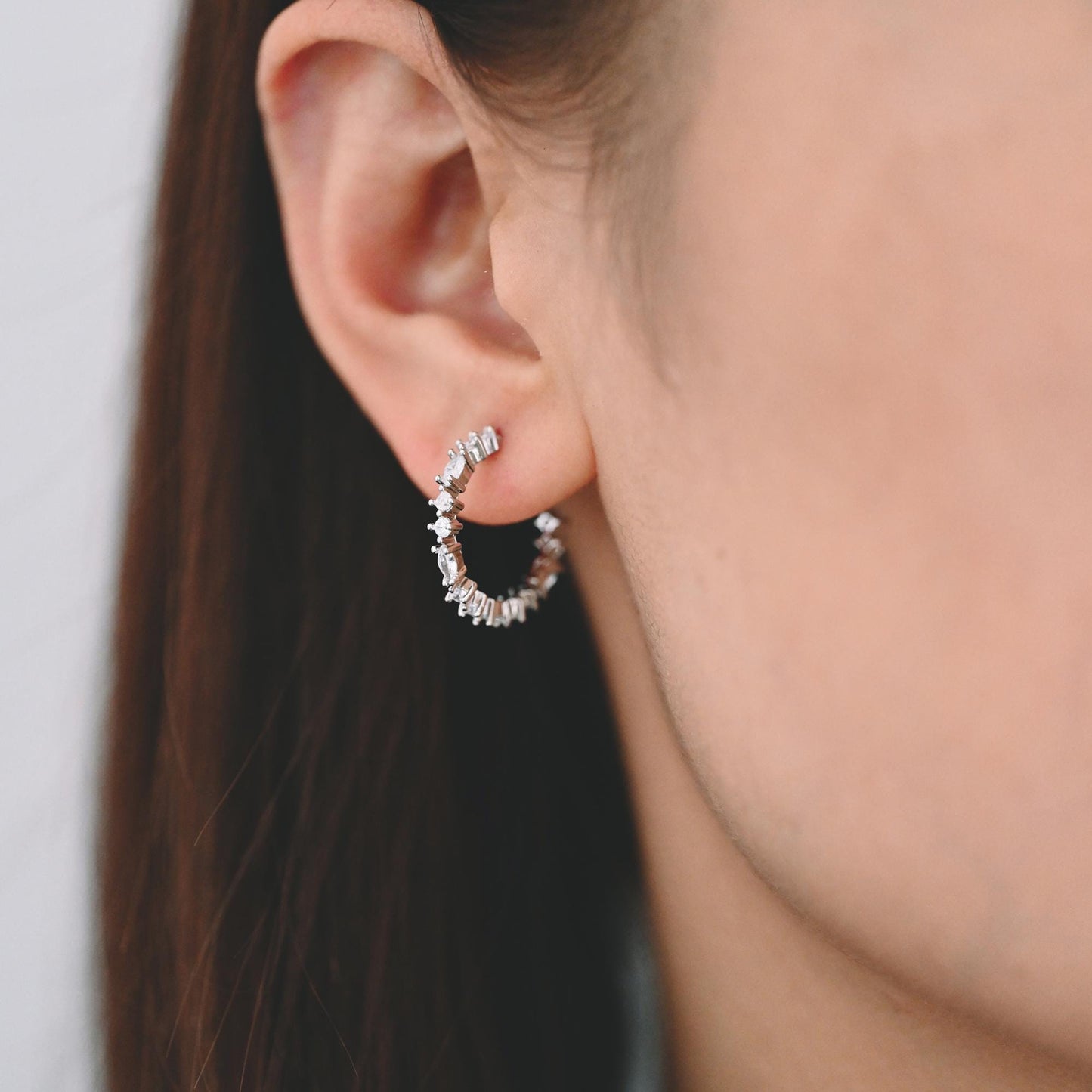 4pcs CZ Pave Gold/ Silver Round Circle Earrings, Gold/ Rhodium plated Brass, Geometric Hoop Stud Earrings (GB-4505)