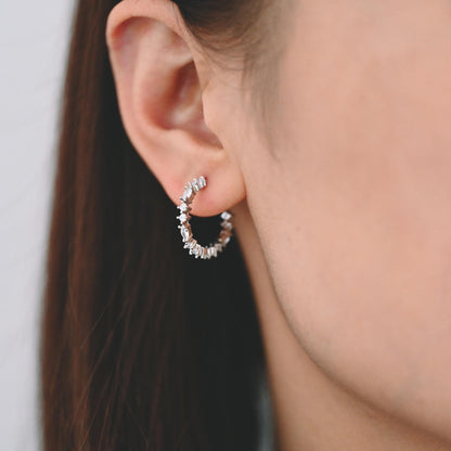 4pcs CZ Pave Gold/ Silver Round Circle Earrings, Gold/ Rhodium plated Brass, Geometric Hoop Stud Earrings (GB-4505)