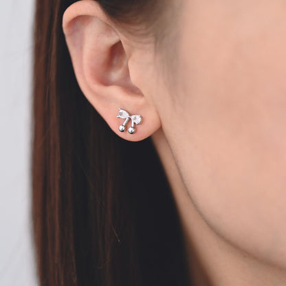 4pcs CZ Pave Gold/ Silver Tone Bowknot Earrings, 18K Real Gold/ Rhodium plated Brass, Bow Knot Stud Earring (GB-4506)