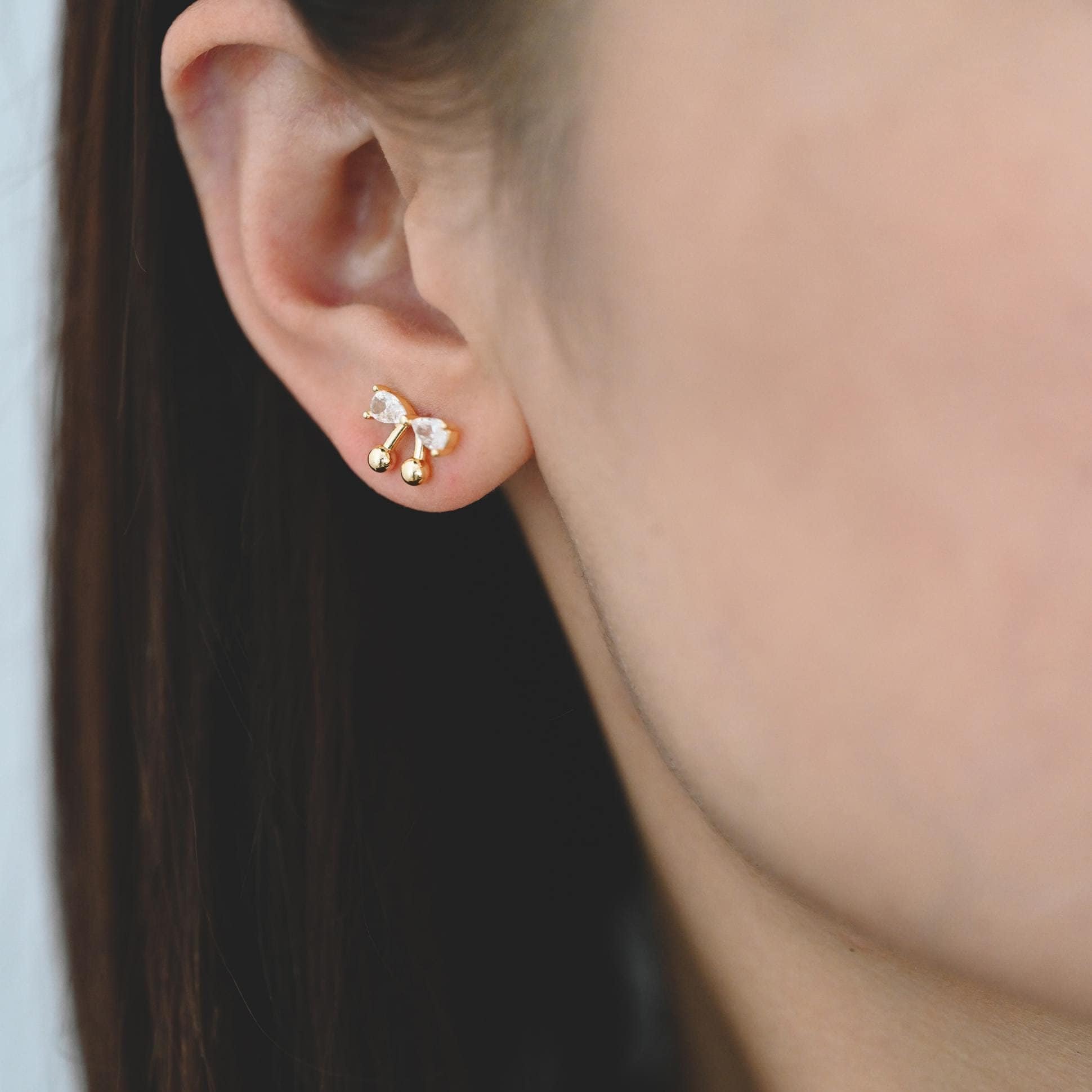 4pcs CZ Pave Gold/ Silver Tone Bowknot Earrings, 18K Real Gold/ Rhodium plated Brass, Bow Knot Stud Earring (GB-4506)