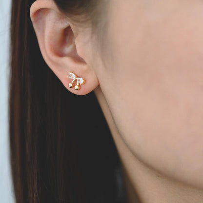 4pcs CZ Pave Gold/ Silver Tone Bowknot Earrings, 18K Real Gold/ Rhodium plated Brass, Bow Knot Stud Earring (GB-4506)